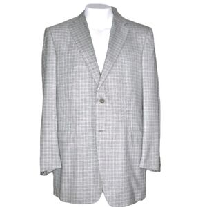Ermenegildo Zegna 100% Wool Blazer Gray Blue Micro Houndstooth Check 2 Vent 46L
